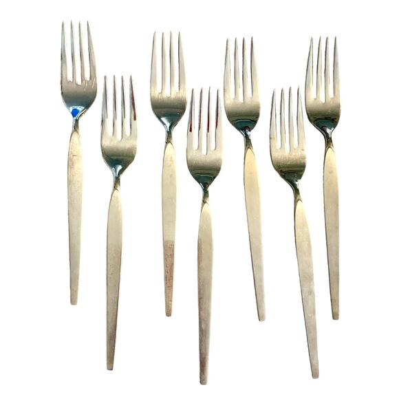 Oneida Community Older Satinique Stainless 7 Dinner Forks MCM 7 1/4” B. Crocker - Picture 1 of 8